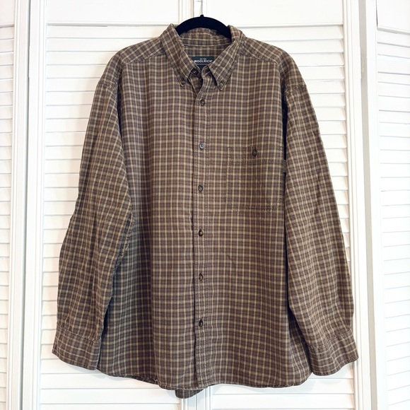 Woolrich Brown Plaid Button Down Long Sleeve Shirt Size XL Men’s Cotton - Picture 1 of 6